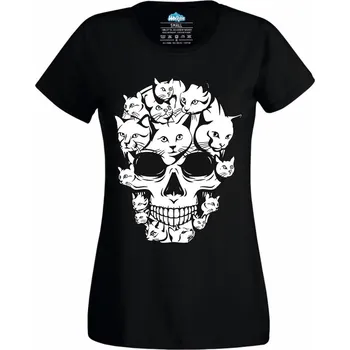 Dámské tričko Lebka z Koček (Velikost: 4XL, Barva: Černá)