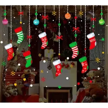 Vánoční dekorace Vánoční samolepky na okno 45 x 60 cm PVC sada dekorací se sněhovými vločkami a ozdobami Opakovaně použitelná zimní výzdoba interiéru