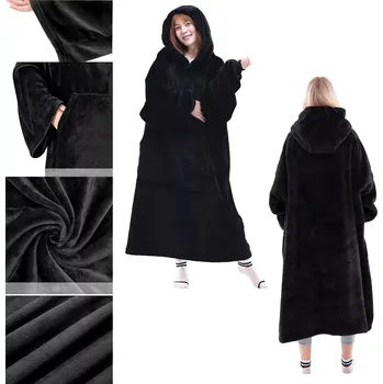 deka Oversize nositelná deka s kapucí – unisex černá, extra měkká a teplá