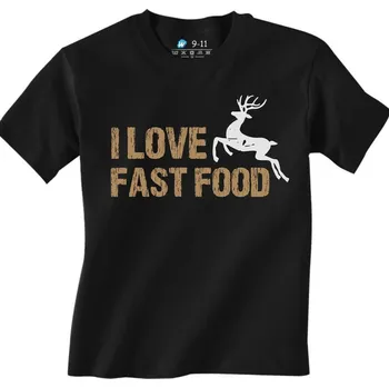 Chlapecké tričko Dětské tričko Běžící Jelen I love fast food (Velikost: 3-4, Barva: Černá)