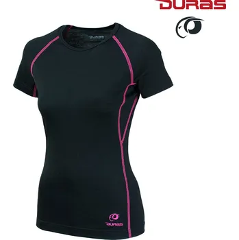 DURAS JANA / Dámské triko, merino, krátký rukáv - černá/růžová S