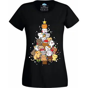 Dámské tričko Dámské tričko Kočičí Stromeček (Velikost: M, Barva: Černá)