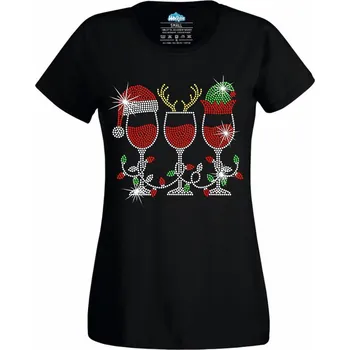Dámské tričko Dámské tričko Třpytivé Vánoční Víno (Velikost: XXL, Barva: Černá)