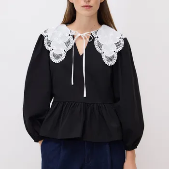 Dámské tričko Reserved - Blůza s krajkovým límečkem - černý - 436IM-99X - 436IM-99X-L