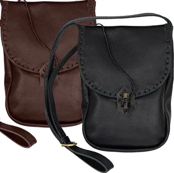 Mythrojan Kožená brašna přes rameno s rohovinovým knoflíkem, 28 x 23 cm