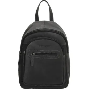 Městský batoh Černý prošívaný kožený batoh „Jupiter“