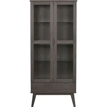 Obývací stěna Rowico Vitrína 2 dveře + 1 zásuvka, tmavě hnědý, bílý, dub, Filippa Barva: Tmavě hnědá