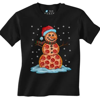 Chlapecké tričko Dětské tričko Vánoční Pizza Sněhulák (Velikost: 12-13, Barva: Černá)