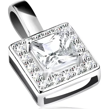 Přívěsek Přívěsek, stříbro 925, třpytivý obrys čtverce, čirý broušený zirkon uprostřed