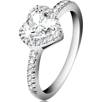 Prsten Stříbrný prsten 925 - třpytivé srdce s čirým zirkonovým lemem - Velikost: 52