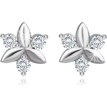 Náušnice Stříbrné náušnice 925, květ ze střídajících se hladkých a zirkonových lístků