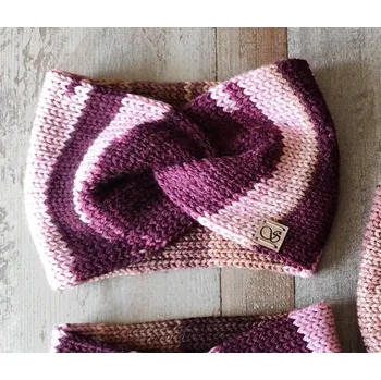 Zimní čelenka Pletená čelenka - vínová a hnědá č.1