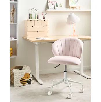 Kancelářská otočná židle pastelově růžový samet nastavitelná výška mušle Beliani