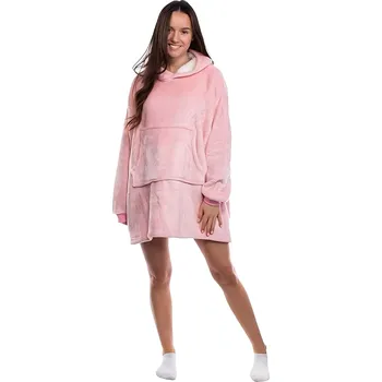 Dětská deka Oversize nositelná deka s kapucí – růžová unisex mikina deka
