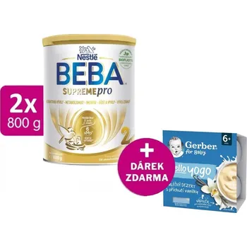 Kojenecká výživa BEBA SUPREMEpro 2, 6 HMO, 2x800g + GERBER Hello Yogo mléčný dezert s příchutí vanilky 4x100g