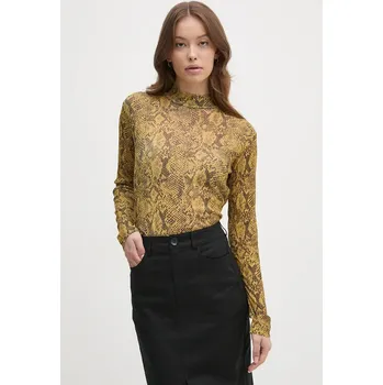 Pánské tričko Tričko s dlouhým rukávem Sisley žlutá barva, s pologolfem, 34GGL200R 11X, vel. L