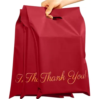 Obálka Červené kurýrní fóliové obálky s uchem 310 × 420 + 70 mm, 50 ks, nápis Thank You