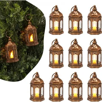 Lucerna VEVOR 12 ks dekorativní lucerna na svíčku, LED elektrická bezplamenná svíčka, plastový LED držák se sklem, nástěnná lucerna na vnitřní verandu pro svatební stůl, párty, farmářskou interiérovou dekoraci, bronzová