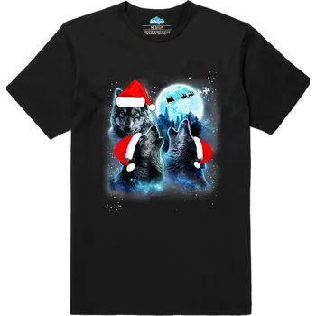 Pánské tričko Pánské tričko Vánoční Vlci vyjící na Měsíc (Velikost: XL, Barva: Černá)