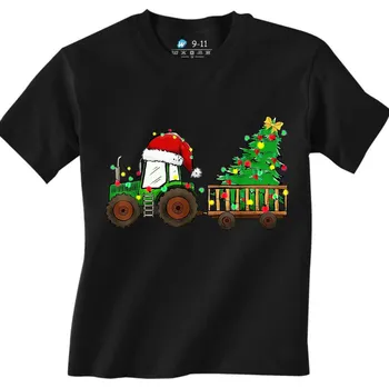 Chlapecké tričko Dětské tričko Vánoční Traktor (Velikost: 3-4, Barva: Černá)