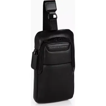 Cestovní taška PORSCHE DESIGN Roadster Leather Crossbody Bag Taška pouzdro diagonální kožené do města s vnitřním organizérem na zip černé (Crossbody taštička z měkké telecí kůže s oboustranným zipem.)