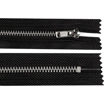 Zip Kovový zip No 4 délka 20 cm kalhotový se stříbrnými zoubky Varianta: černá, Balení: 1 ks