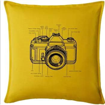 Polštář Nákres starý fotoaparát - Polštář 50x50 - 50x50 - Pouze potah ( Žlutá )