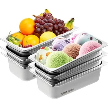 Pánev VEVOR Balení 6 hotelových pánví, napařovací pánev s ochranou proti zasekávání o velikosti 1/3, nerezová ocel o tloušťce 0,8 mm, restaurační napařovací pánev, komerční stolní pánev s hloubkou 4 palce, pánev na skladování potravin pro catering, pro…