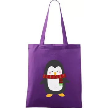 Tučňák se šálou - Taška bavlněná - 42 x 38 cm ( Fialová )