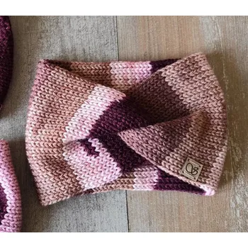 Zimní čelenka Pletená čelenka - vínová a hnědá č.3