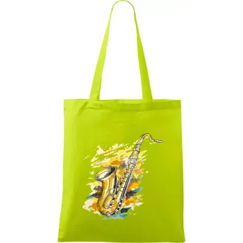 Saxofon malovaný - Taška bavlněná - 42 x 38 cm ( Limetková )