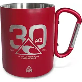 * červený nerezový termo hrnek (plecháček) 30 let ACI, objem 300ml