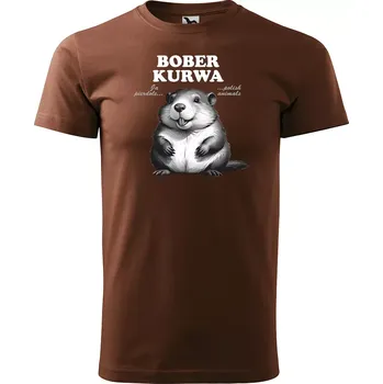 Pánské tričko Sablio Tričko s potiskem BOBER KURWA - hnědé S