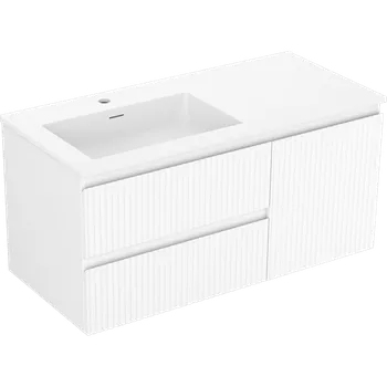 Koupelnový nábytek Mexen Rivel koupelnová skříňka 100 cm s umyvadlem Otis vlevo, 2S, 1D, drážkovaná, bílá mat - 91A23-10047-3-BBFFF01-W18L01 Skříňky s umyvadlem
