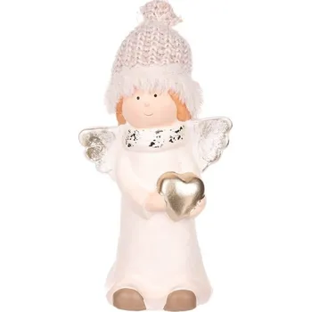 Anděl se zlatým srdcem - keramická figurka, barva béžová