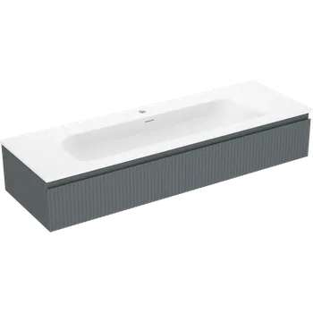 Koupelnový nábytek Mexen Rivel koupelnová skříňka 140 cm s umyvadlem Vela, 1 zásuvka, rýhovaná, grafit mat/bílá mat - Skříňky s umyvadlem