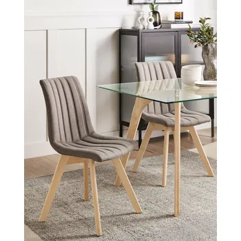 Jídelní židle Sada 2 jídelních židlí hnědá polyesterové látkové tmavé dřevěné nohy vertikální prošívání retro styl Beliani