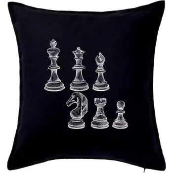 Polštář Šachové figurky kreslené - Polštář 50x50 - 50x50 - Pouze potah ( Černá )