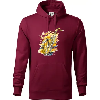 Pánská mikina Saxofon malovaný - Mikina pánská Cape s kapucí - 5XL ( Garnet )