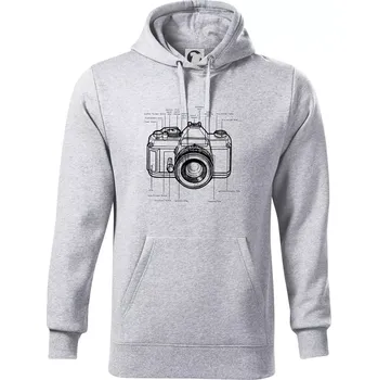 Pánská mikina Nákres starý fotoaparát - Mikina pánská Cape s kapucí - 5XL ( Světlešedý Melír )