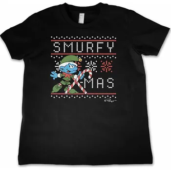 Chlapecké tričko The Smurfs tričko, Smurfy X-Mas Kids Black, dětské S velikost S (6 let)