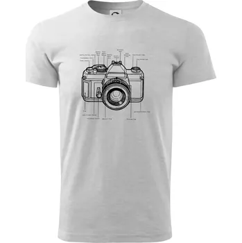 Pánské tričko Nákres starý fotoaparát - Triko extra velké (5-8XL) - 7XL ( Světlešedý Melír )