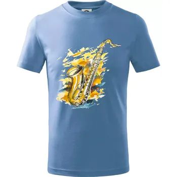 Chlapecké tričko Saxofon malovaný - Tričko dětské bavlněné - 98 cm / 2 roky ( Pyžamově světlá modrá )
