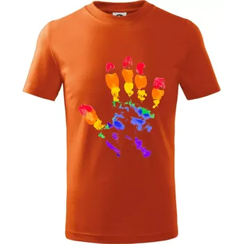LGBT hand print - Tričko dětské bavlněné - 158 cm/12 let ( Oranžová )