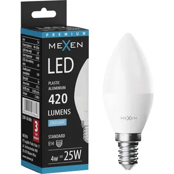 Žárovka Mexen Nova LED žárovka E14, C37, 4W, Studená - 6500K, 420 lm - L102-E14-0465-01 Żarówki LED