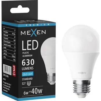 Žárovka Mexen Nova Žárovka LED E27, A60, 6W, Studená - 6500K, 630 lm - L100-E27-0665-01 Żarówki LED