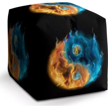 Taburet Sablio Taburet Cube Ohnivé jin a jang: 40x40x40 cm