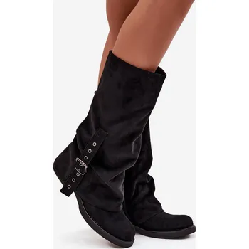 Dámské kozačky Dámské kozačky s řaseným svrškem a přezkou Ophelis – černé Velikost: 37