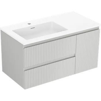 Koupelnový nábytek Mexen Rivel koupelnová skříňka 90 cm s umyvadlem Otis vlevo, 2S, 1D, rýhovaná, šedá mat/bílá mat - 91A23-09047-3-BBFFF62-W18L01 Skříňky s umyvadlem