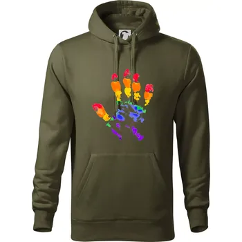 Pánská mikina LGBT hand print - Mikina pánská Cape s kapucí - 4XL ( Military )